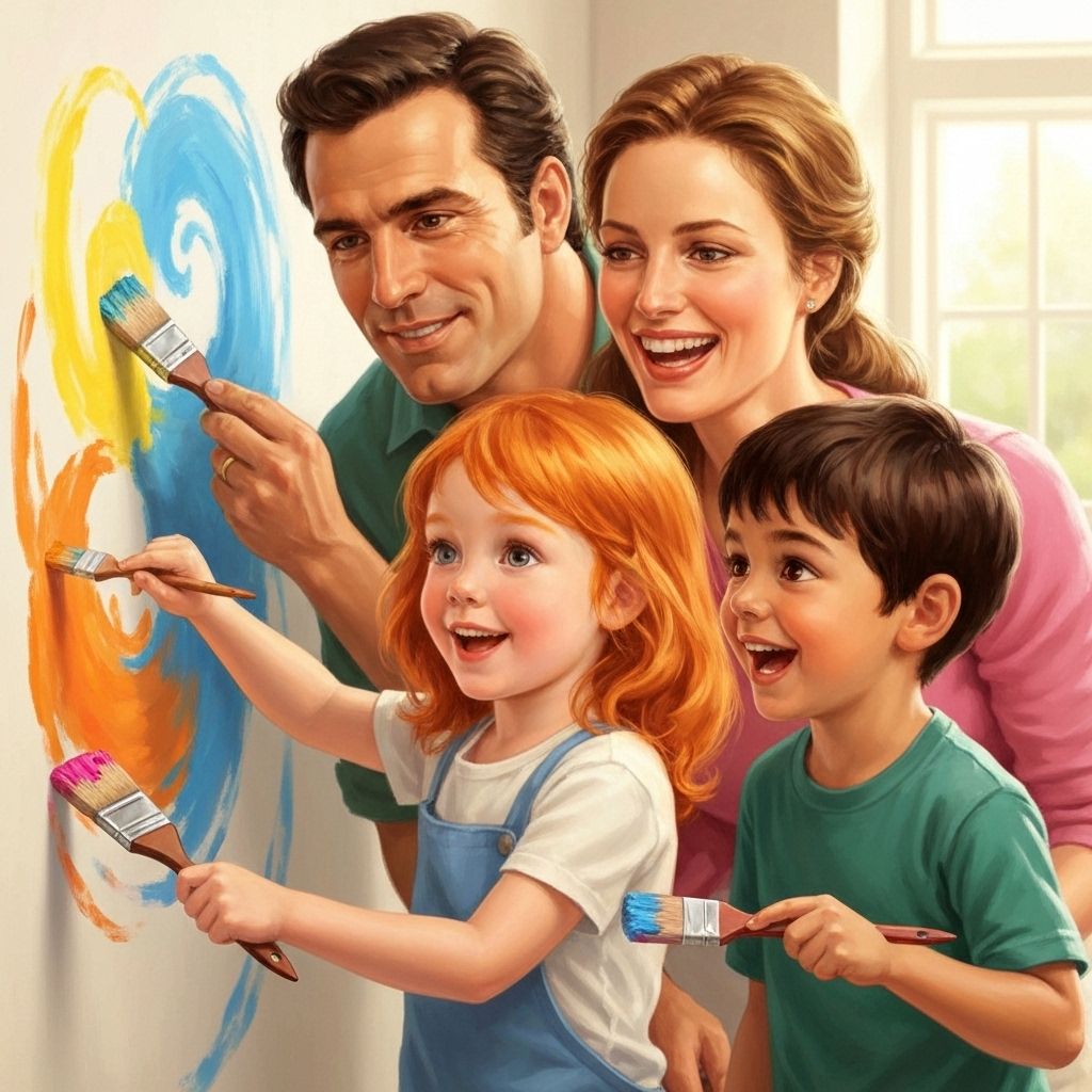 Happy family painting together
